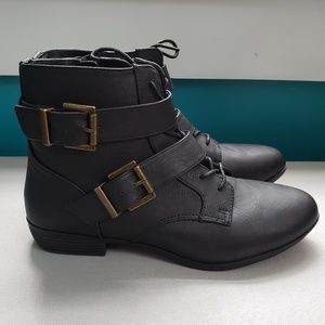 2 Buckle and Lace up Black Ankle Boots